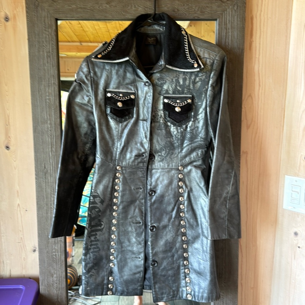 One of a kind 3/4 length leather biker jacket